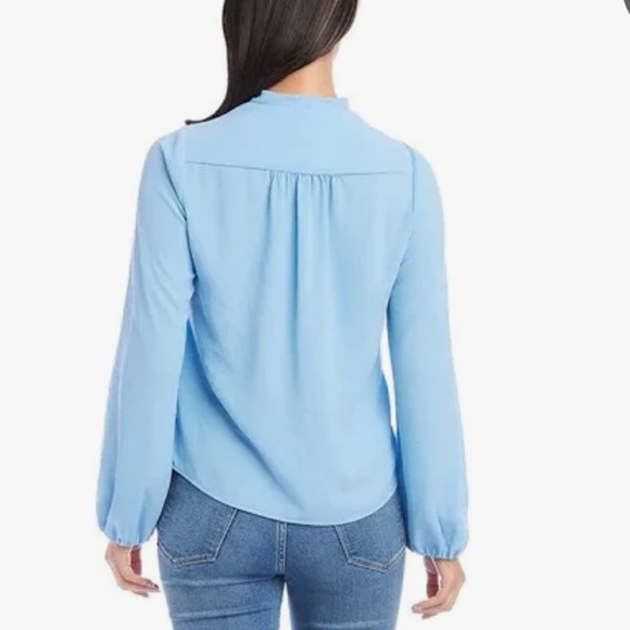Karen Kane Blue Cowl Neck blouse with long Sleeves - Picture 2 of 3